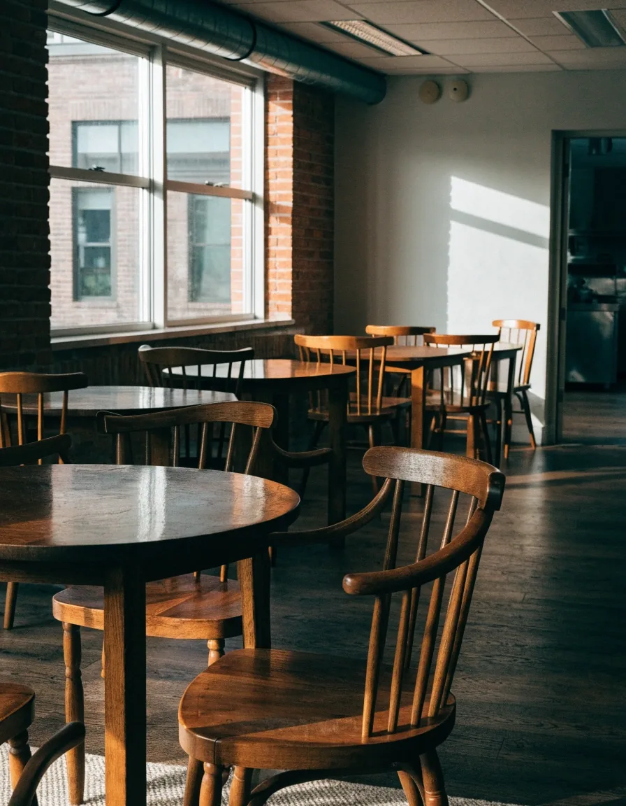 Dining room inside a neighborhood Dion's Pizza restaurant